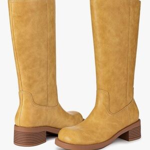 Frye Campus Dupe - Yellow Knee High Boots Square Toe Chunky Block Riding Boots